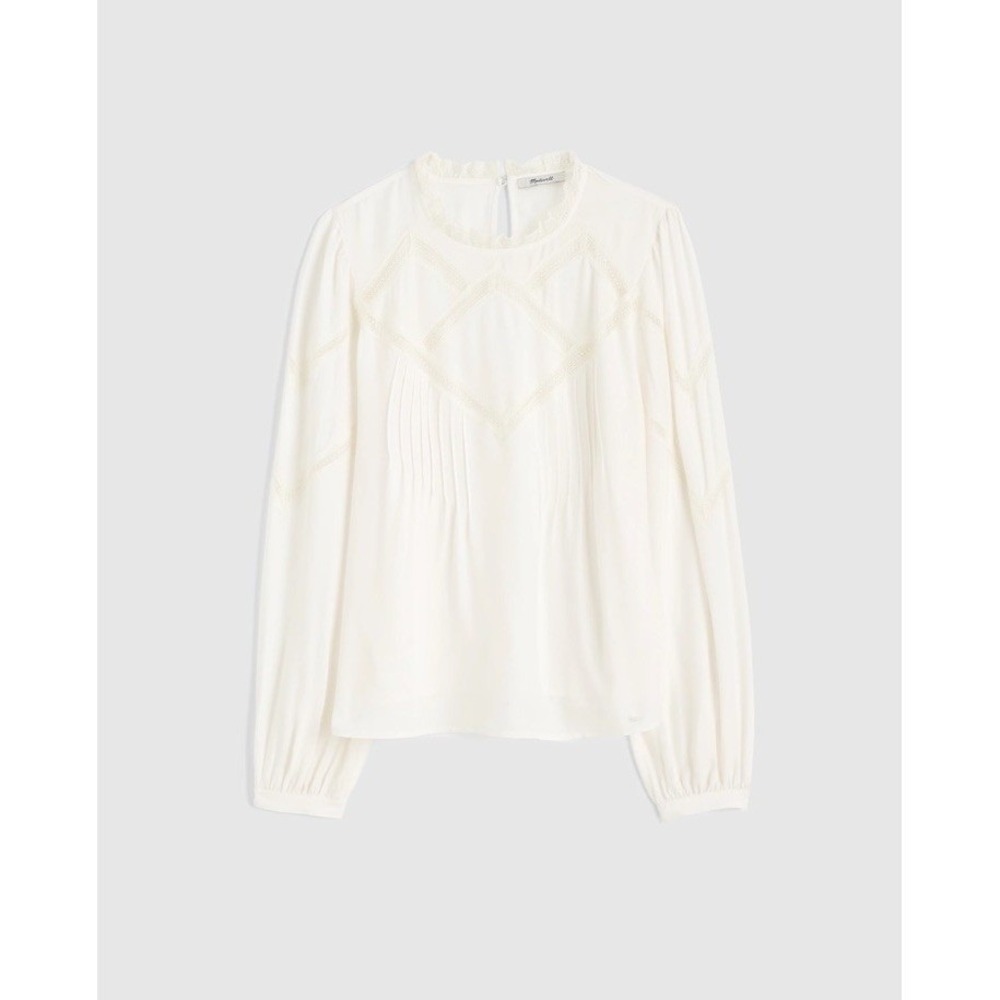 Madewell NWT Lace Insert Mock neck Top White Cream Size Small Silky - Picture 6 of 12